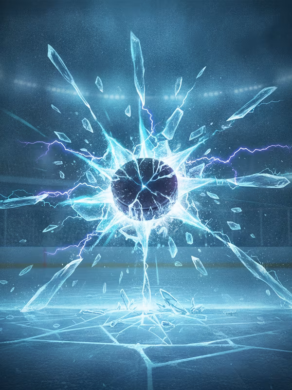 Ice Breakaway slot cover with a hockey puck smashing through ice