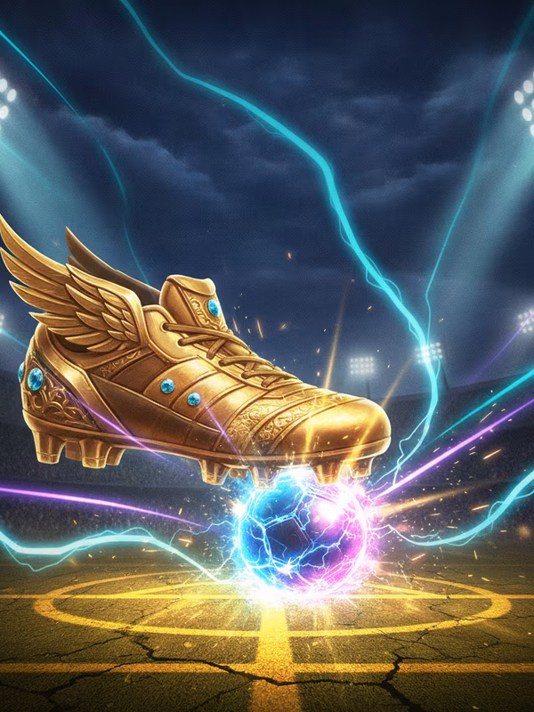 Striker Gold slot cover with a golden football boot striking a glowing ball