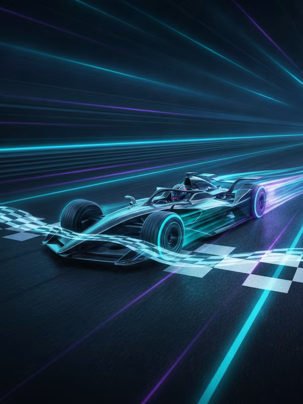 Turbo Podium slot cover with a neon race car crossing the finish line